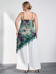 SHEIN Clasi 大码女式蕾丝拼接休闲百搭日常吊带背心 - 綠色 - 查看 7