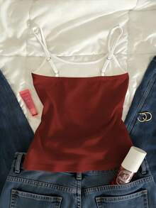 Rovax Women's Fitted Tank Top,Dark Red Summer Casual City Break Retro Streetwear,Digital Sports Print Burgundy-And-White Color-Block Letter Number T-Shirt - White - View 2
