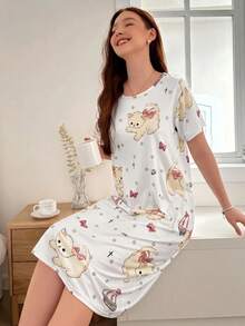 SHEIN 140g Milk Silk Digital Print Women's Nightgown - Multicolor - View 3