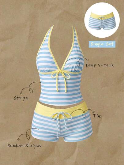 Elavelle Quần bikini nữ cạp cao thắt nơ in họa tiết, thích hợp cho mùa xuân/hè.