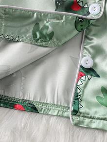SHEIN 2件裝小男孩休閒舒適超級英雄卡通印花短袖上衣與短褲睡衣套裝，柔軟且阻燃針織面料 - 綠色 - 查看 7