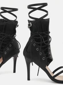 Glitzique Women's Cross Strap, Open Toe, Roman Style, High Heel Boots, With Fine Heels And Open Toe Design - Black - View 6
