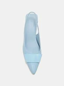 Bholvia Giày cao gót mũi kín màu đen bóng kiểu Pháp Niche, sandal thanh lịch dành cho nữ, gót nhọn, thích hợp cho mùa xuân hè, kiểu dáng sang trọng, gót thấp, dự tiệc. - Màu xanh nhạt - Xem 2