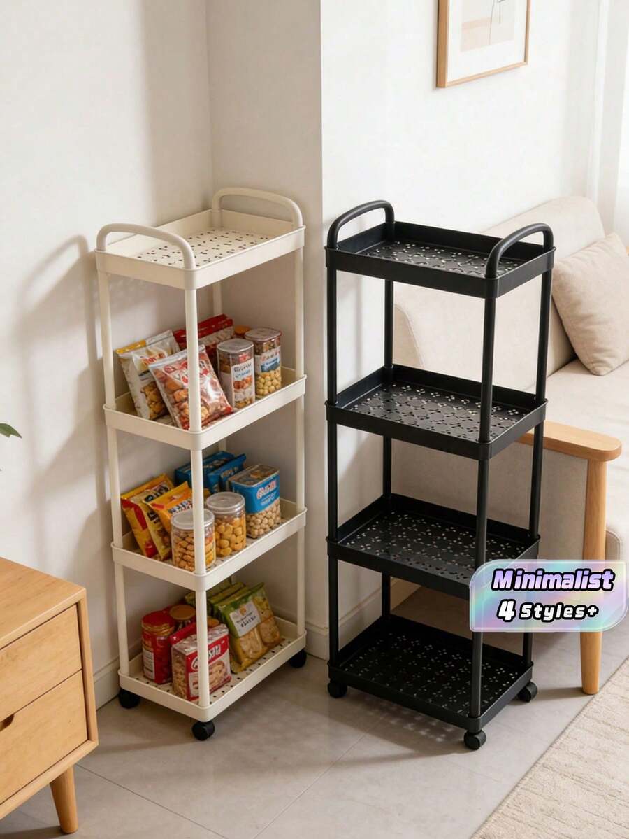 Carrito de almacenamiento de 4/3 niveles - Equipado con asas, es una opción ideal para almacenamiento y ahorra espacio interior. Se puede usar en pasillos, dormitorios, salas de estar, cocinas, rincones del baño, balcones del hogar, etc., con un diseño moderno y minimalista - Multicolor - Ver 1