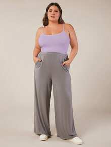 SHEIN BASICS Plus Size Women Solid Color Fitted Casual Versatile Camisole Everyday Purple Summer Tops - Mauve Purple - View 4