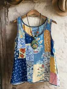 EMERY ROSE Women's Summer Sleeveless Printed Round Neck Tank Top, Suitable For Vacation And Daily Wear - Multicolor - View 1