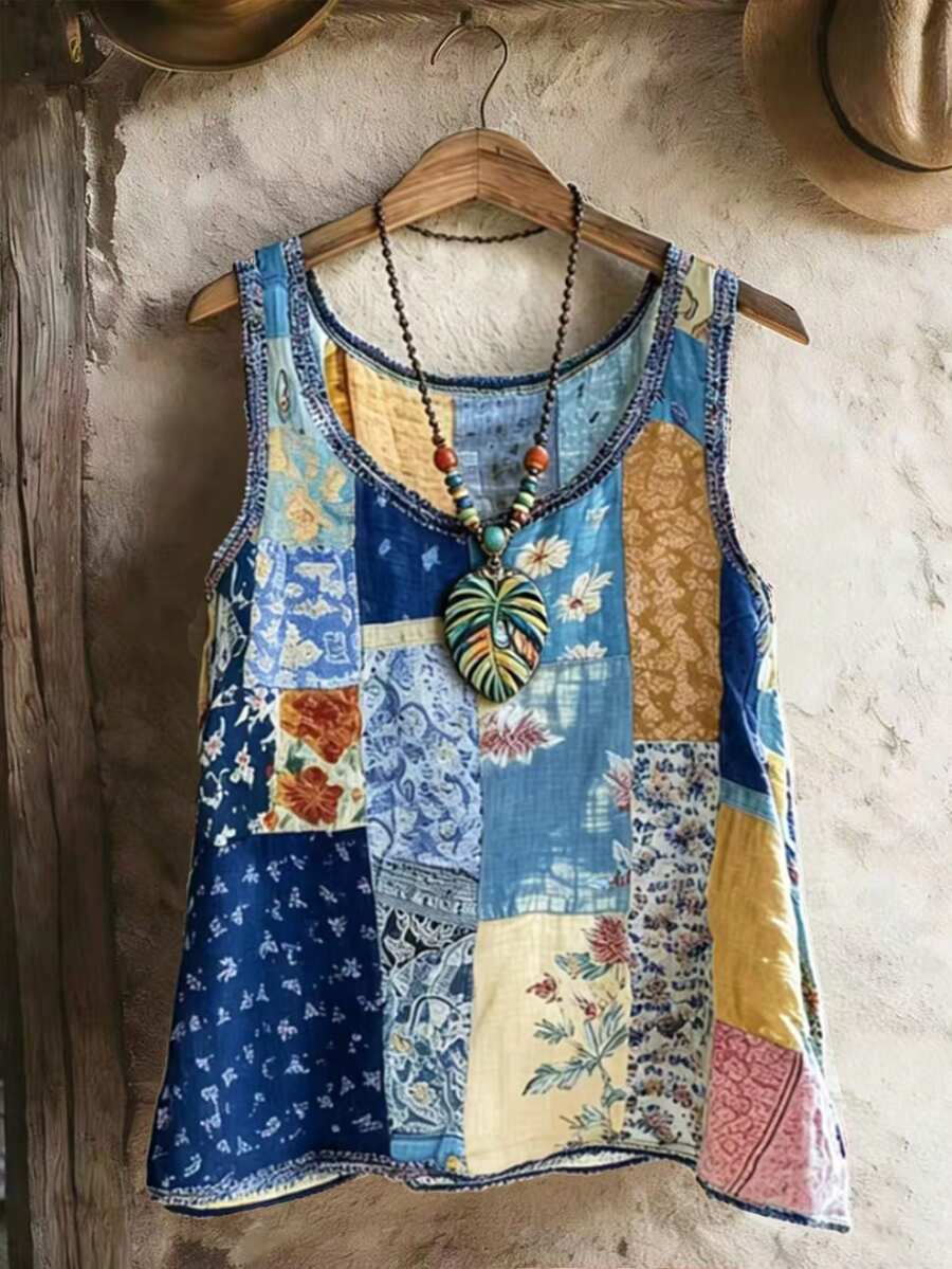 EMERY ROSE Women's Summer Sleeveless Printed Round Neck Tank Top, Suitable For Vacation And Daily Wear - Multicolor - View 1
