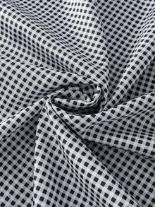 SHEIN LUNE Plus Size Women Plaid Square Collar Short Puff Sleeve Casual Shirt - Black and White - View 6