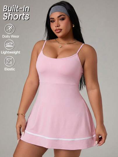 Rhythm Era Rhythm Era Plus-Size Adjustable Strap Color Block Short Jumpsuit Dress, Sports Outfit, Spring/Summer Athletic Dress Gym Women Outfit