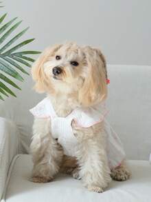 PETSIN One Piece Cute Romantic Heart Strap Ruffled Hem Pet Dress - Pink - View 8