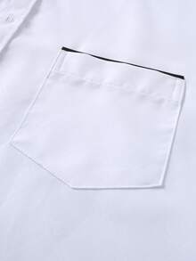 Manfinity Bizformal 男士撞色滚边纽扣拼接短袖衬衫，夏季 - 白色 - 查看 8