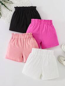 SHEIN Elladie kids 女童四件套纯色纽扣装饰休闲短裤套装，适合夏季休闲、日常和户外穿着 - 彩色 - 查看 2