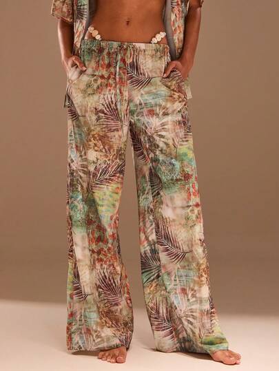 Opulessa Women's Loose Straight Leg Printed Woven Pants, Spring/Summer
