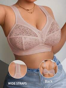 DesireSculpt 大尺碼蕾絲拼接無鋼圈胸罩 - 杏色 - 查看 4
