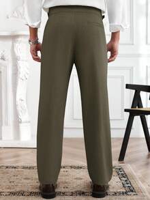 Core Aspect Men's Solid Color Casual Straight Leg Ankle Pants Without Belt Loop - Army Green - View 2