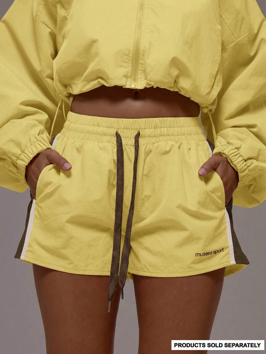 Musera Sport Drawstring Contrast Light Weight Active Runner Shorts Only Sport Workout Gym Pilates Fitness Daily Girly Casual Hot Sweat - Butter Yellow - View 1