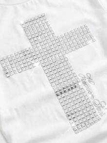 ROMWE Y2K Women's Sexy Batwing Sleeve T-Shirt With Cross Studs - White - View 3