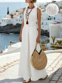 EMERY ROSE Sleeveless Twist Waist Dress For Women - White - View 1