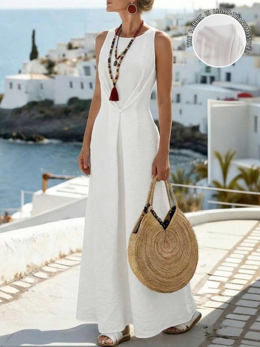 EMERY ROSE Sleeveless Twist Waist Dress For Women - White - View 1