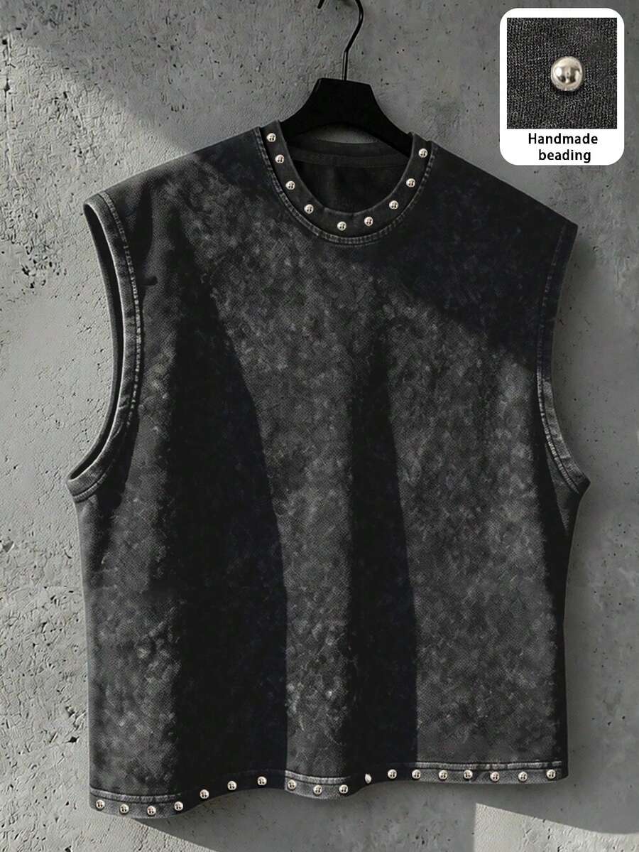 Manfinity EMRG Áo vest nam phong cách đường phố, thủ công, đính đinh tán, thiết kế đặc biệt, kiểu dáng thường ngày. - màu đen - Xem 1