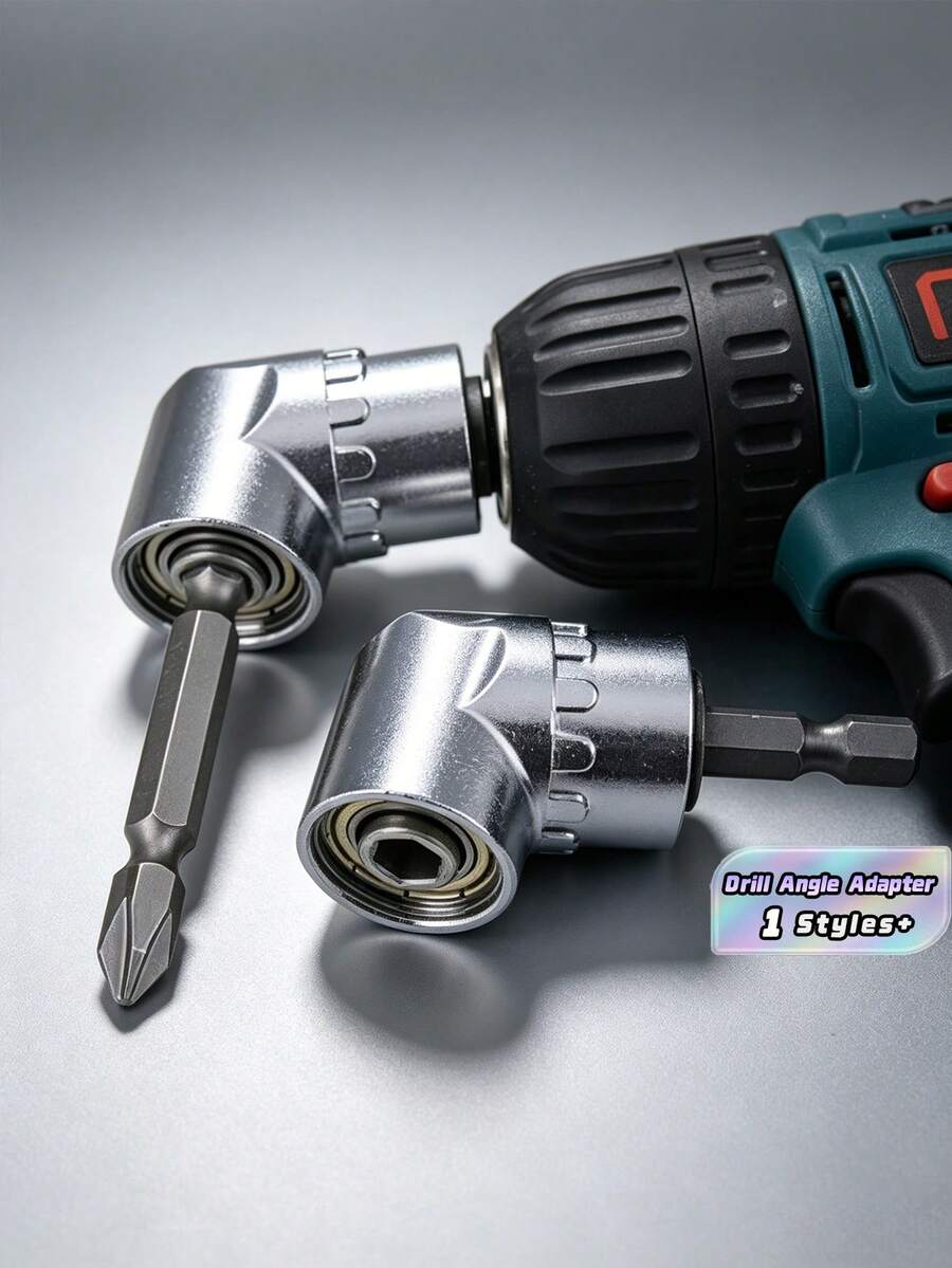 1pc Right Angle Drill Driver,105 Degree Right Angle Drill Attachment Power Screwdriver Drill Adapter For Tight Spaces,Home Decoration, Building Renovation, Essential Tool Christmas For Holiday Gift Giving,Tool Accessories - Silver - View 1