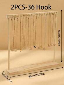 1PC/2Pcs Natural Wood Tone Necklace Display Holder, Large Size Sweater Chain, Bracelet, Jewelry Organizer Rack Sun Travel Cool Back To School - wood color - View 15