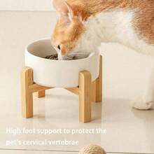 PETSIN 高脚陶瓷猫碗，高脚狗碗，防滑竹框猫粮碗，狗粮水套装，防吐无压，适合中型犬 - 400ML-850ML - 查看 10