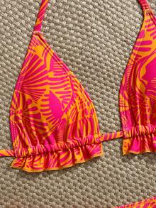 Swim Mod 女士印花三角杯褶皱系带高领三角泳裤比基尼泳衣套装 - 彩色 - 查看 7
