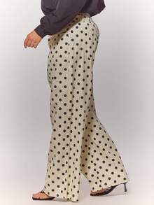 MUSERA Plus Size Mid Rise Wide Leg Polka Dot Denim Jeans Spring Summer Vacation Holiday Casual 90s Everyday Cute Wedding Guest Beige - Multicolor - View 3