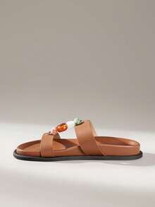 Solecia Women Shoes Women's Fashion Brown Comfort Flat Beach Sandals Women's Flat Sandals Summer - Brown - View 3