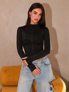 Bris Aura Chaqueta Corta con Cremallera Y2k para Mujer Negro - Negro - Ver 1