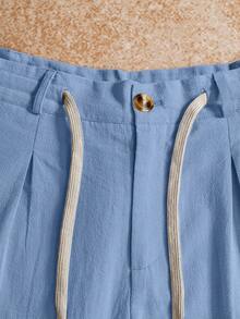 VENTUSAIL Men's Light Blue Summer Cotton And Linen Drawstring Shorts,Casual Bohemian Style Pocket Versatile Commuter Shorts For Vacation,Holiday Beach Wear - Baby Blue - View 6