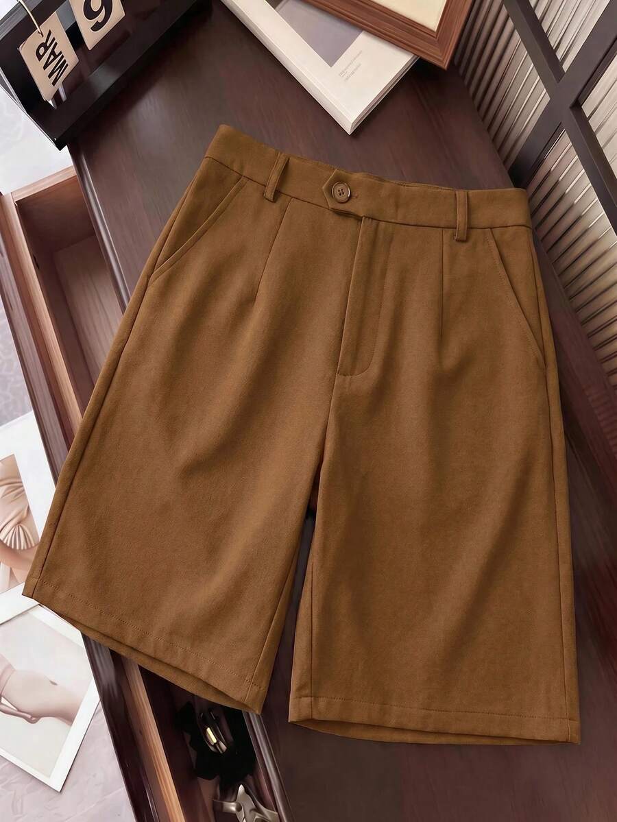Franclia Quần short nữ màu trơn có túi, kiểu dáng thường ngày, đa năng. - Màu nâu Mocha - Xem 1
