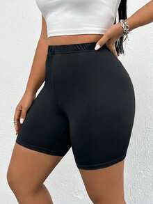 SHEIN Essnce Quần short nữ cỡ lớn thời trang xuân/hè, chất liệu co giãn, thoải mái, đa năng, màu đen, nâu và họa tiết da báo, kiểu dáng quần short đi xe đạp, phong cách đường phố, quần short mùa hè, trang phục đi chơi, quần short ôm dáng, quần short đạp xe. - Nhiều màu - Xem 4