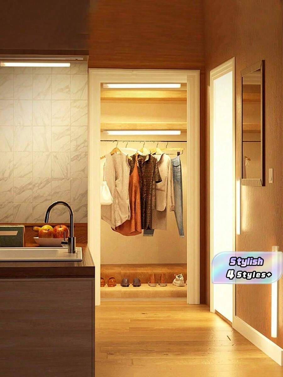 1PC 10/20/30/50CM Usb White Led Light Strip With Motion Sensor - Perfect For Cabinet, Wardrobe And Hallway, Wireless Motion Sensor Led Strip Light Under Cabinet Lighting, Rechargeable Magnetic Night LampFor Hallway Kitchen - white light - View 1