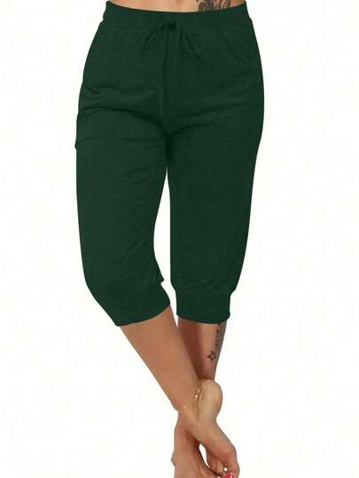 Tropvida Calça Capri Casual de Verão com Cordão para Mulheres Plus Size