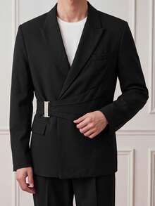 Manfinity Mode Áo khoác vest nam màu trắng có túi thắt dây, kiểu dáng thường ngày, thời trang, phù hợp cho mùa cưới và các buổi tiệc tùng thông thường. Trang phục lịch lãm cho nam giới, sang trọng và quyến rũ. - màu đen - Xem 6