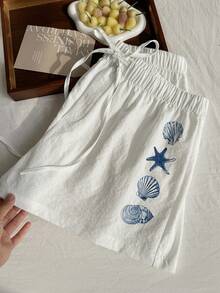 Comfortcana Plus Size Casual Loose Drawstring Solid Color Comfortable Shorts, Spring/Summer - White - View 1