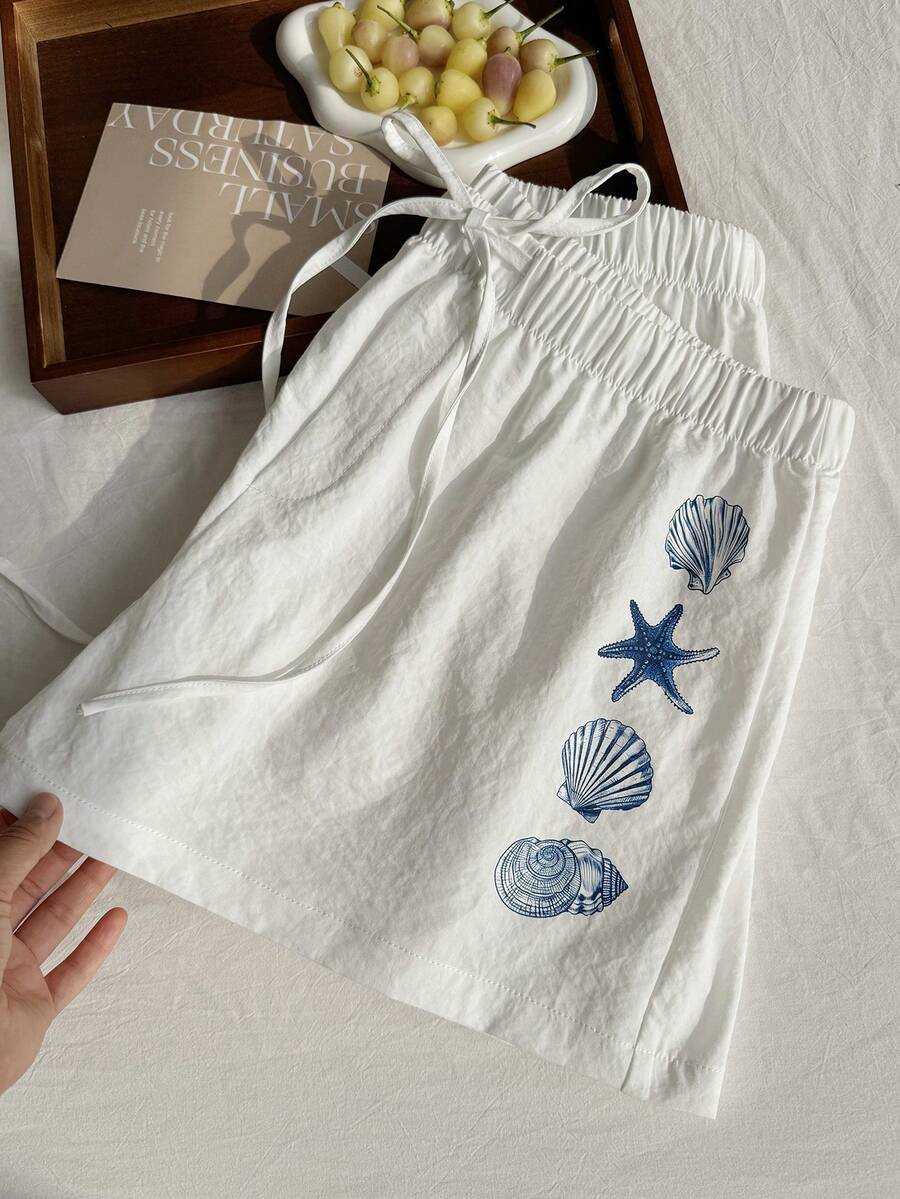 Comfortcana Plus Size Casual Loose Drawstring Solid Color Comfortable Shorts, Spring/Summer - White - View 1