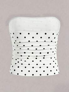 Elenzga Atasan Tube Top Pas Badan Kasual Motif Polkadot untuk Wanita Ukuran Besar, Musim Panas - MultiWarna - View 2