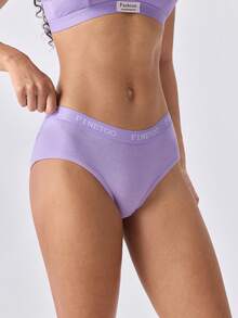 Loungeista 5pcs Women's Solid Color & Letter Print Elastic Waistband Comfortable Minimalist Briefs - Multicolor - View 4