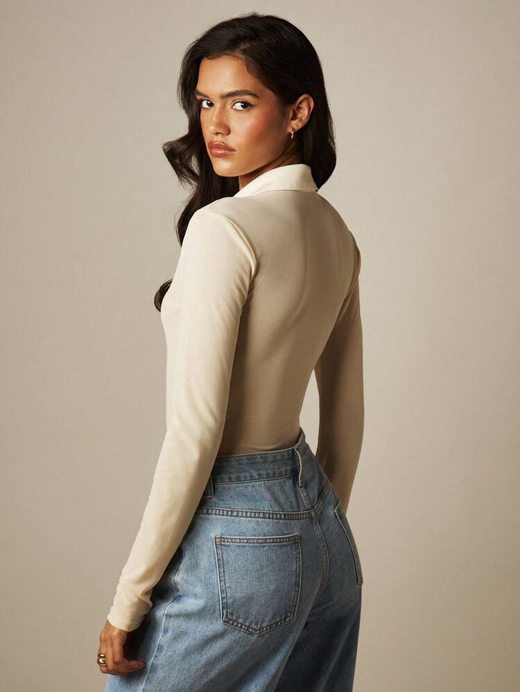 MISSGUIDED Fitted Button Front Long Sleeve Bodysuit