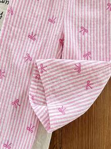SHEIN LMoss Kids LMoss 女婴夏季可爱条纹吊带背心和松紧腰裤两件套 - 粉色 - 查看 4