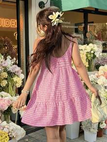 GalTyme Plus Size Spaghetti Strap Backless Summer Dress - Hot Pink - View 2