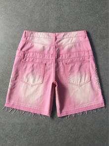 ROMWE MEN Street Life Quần short denim nam có túi, thêu đá lấp lánh. - Hồng - Xem 2
