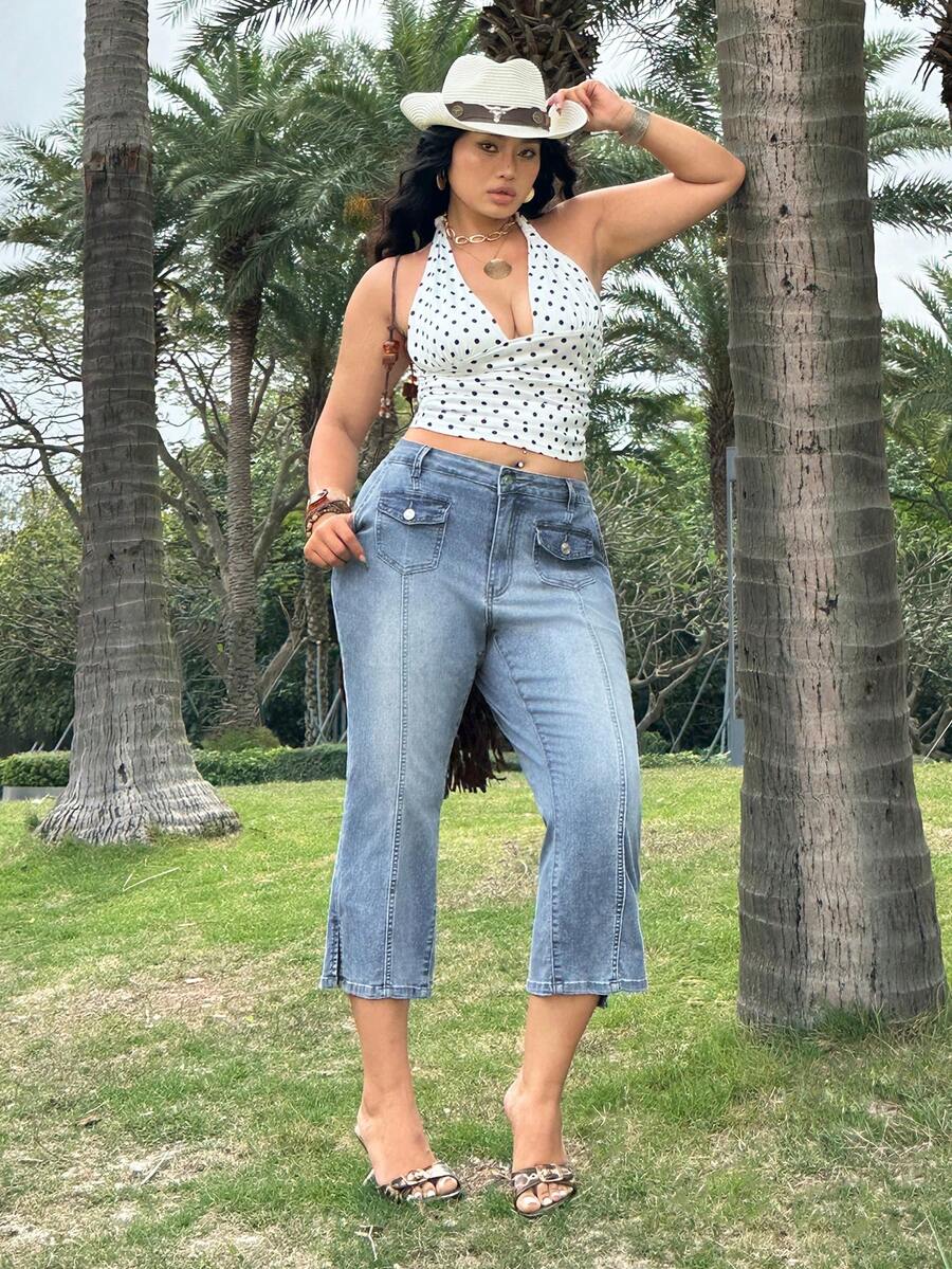 Jeanoix Plus Size Women Casual Versatile Daily Wear Denim Jeans Holiday Vacation Blue Autumn - Light Wash - View 1