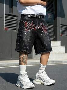Manfinity EMRG Quần short denim đính đá thời trang dành cho nam - màu đen - Xem 5
