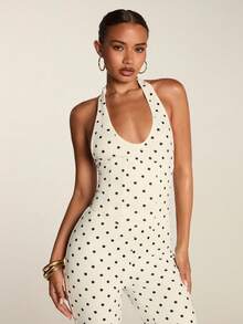 SHEIN BAE Women's Polka Dot Print Fitted Sexy Halter Neck Camisole - Black and White - View 5