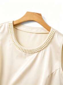 GlowEve CURVE Plus Size Elegant Casual Faux Pearl Beaded Camisole And Mini Skirt 2 Pieces Set Summer Graduation Bussines Champagne Formal Wedding Guest - Apricot - View 7