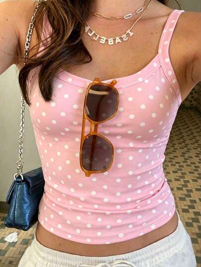 Cévolie Áo tank top nữ mùa hè đơn giản, họa tiết kẻ sọc, kiểu dáng in hình.